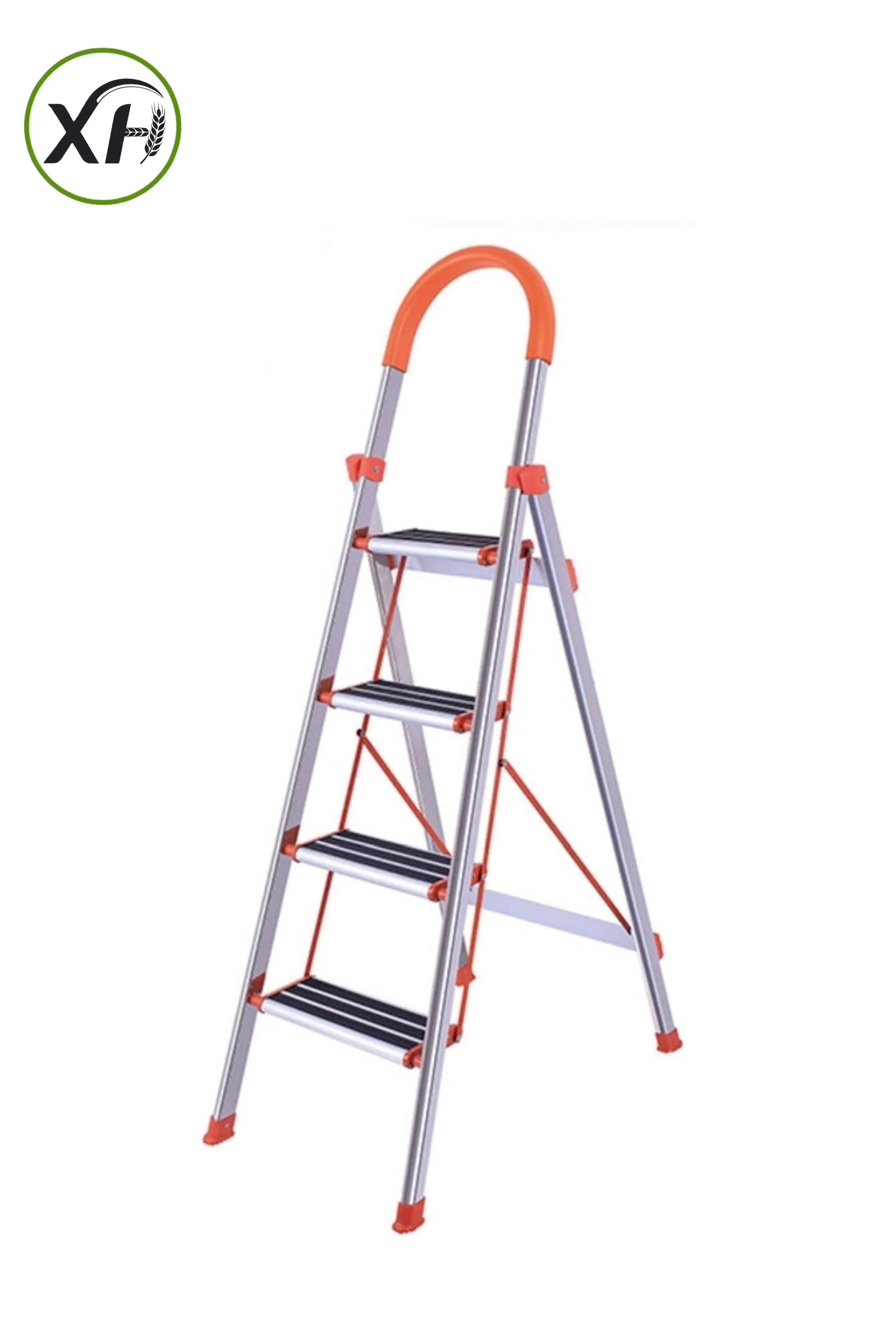 D-Shaped Armrest Ladder Household Aluminum Folding Ladder (with anti-slip foot pads, black pedals, and handrails)