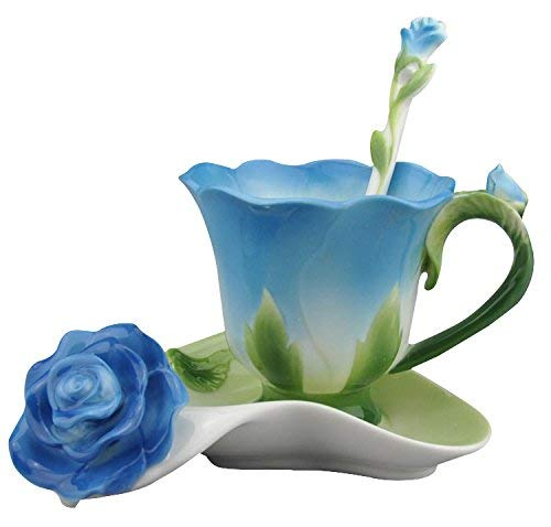 Фарфоровая чашка с ложкой-розой, 16 унций