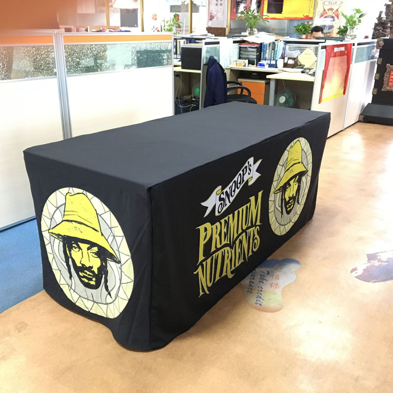 4FT 6FT 8FT Trade Show Table Cloth 100% Polyester Customized Logo Full Color Printed Event Promotion Fabric Stretch Tablecloth