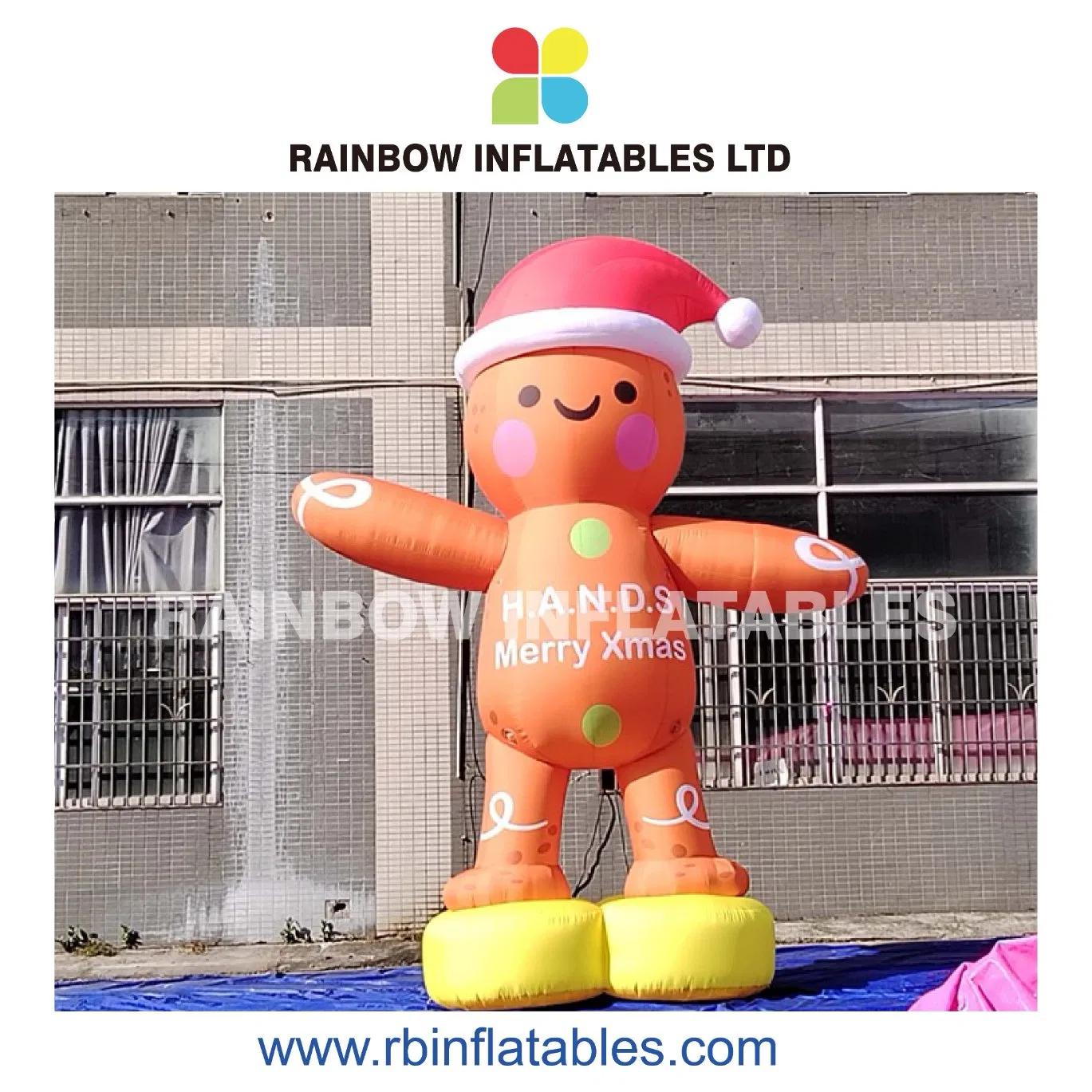 Christmas Inflatable Gingerbread Man Decor with Santa Hat