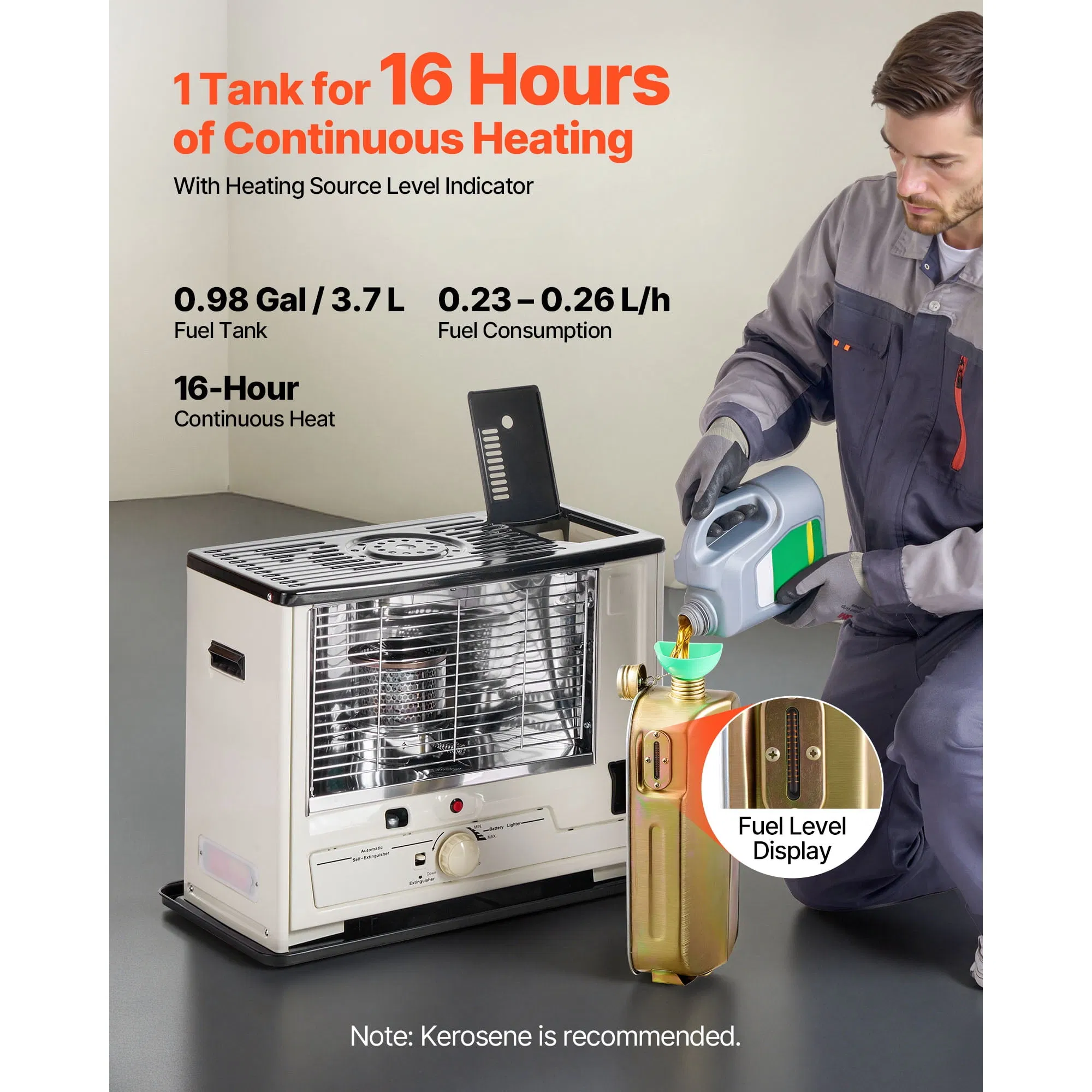 Tonysun Portable Safety Auto Shut-off Tip-Over Protection Kerosene Heater for Indoor and Outdoor Use