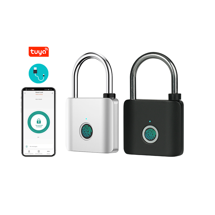 OEM ODM Tuya APP Control Smart Lock Padlock USB-C Chargeable IP65 Outdoor Waterproof Fingerprint Padlock with Key Backup