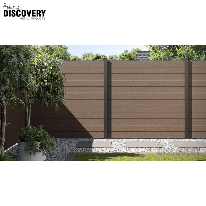 Outdoor Terrace Waterproof Wood Grain Texture Waterproof Easy Installation Wood Plastic Composite WPC Garden Fence with Aluminum Post and Hardware