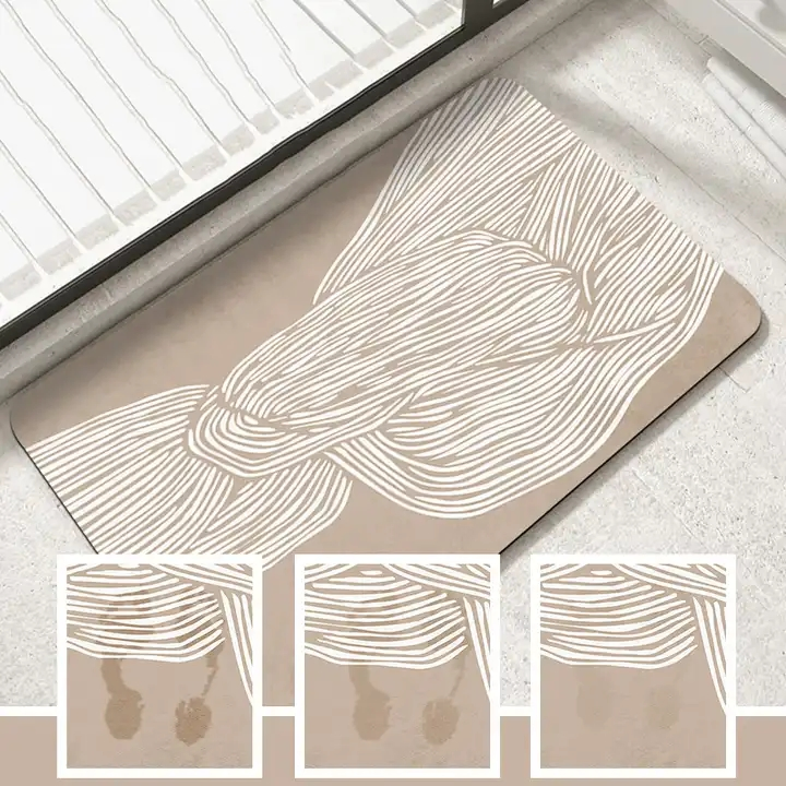 Soft Geometric Stone Nonslip Diatomaceous Earth Absorbent Quick Drying Bathroom Mat