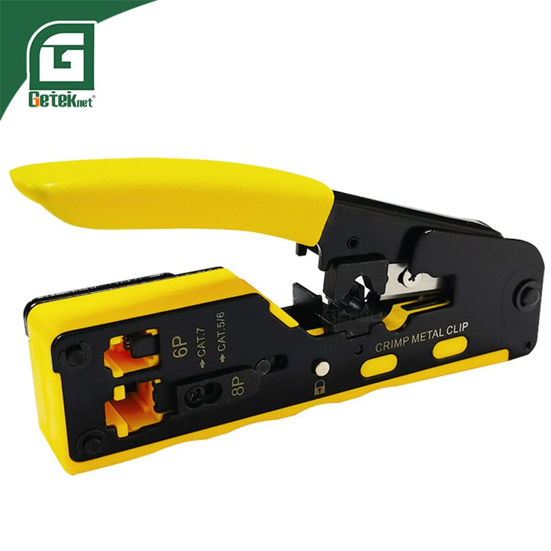 Geteknet OEM RJ45 Ethernet Cable Connector Tool Heavy Duty Cable Crimper LAN Tool Networking Crimping Tool for Pass Through RJ45 Plug