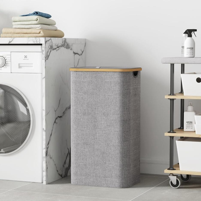 Sturdy Tall Bamboo Laundry Basket Clothes Organizer with Inner Bags