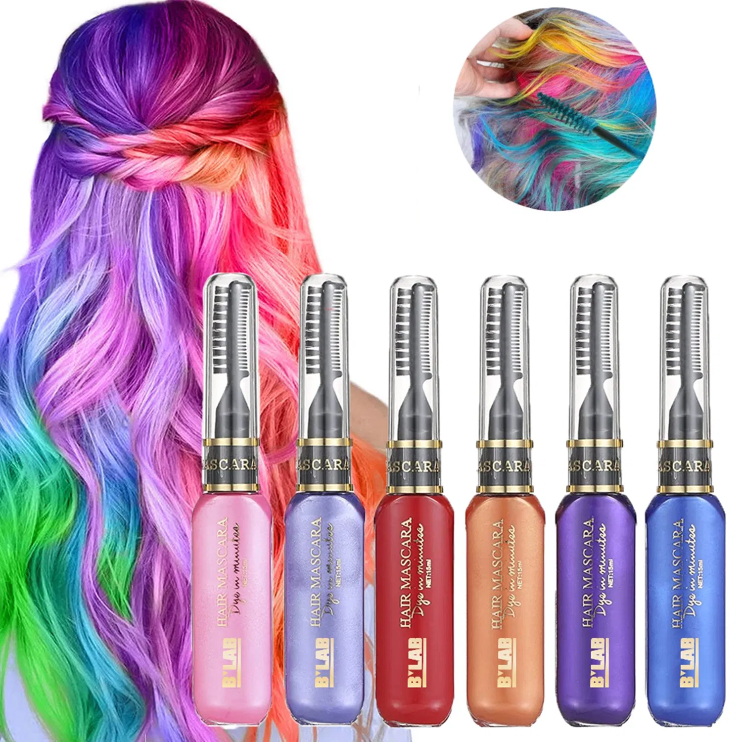 6 Colors Temporary Hair Dye Disposable Hair Mascara Hair Chalk Comb