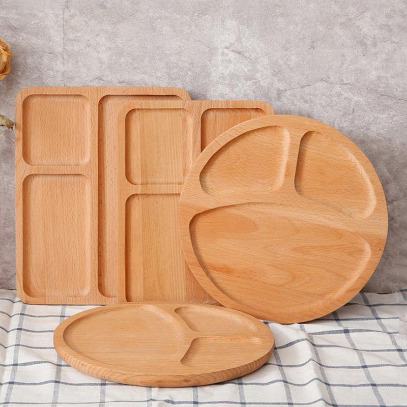 Divided Wood Appetizer Party Platter Stitching Beech Wooden Divided Serving Tray