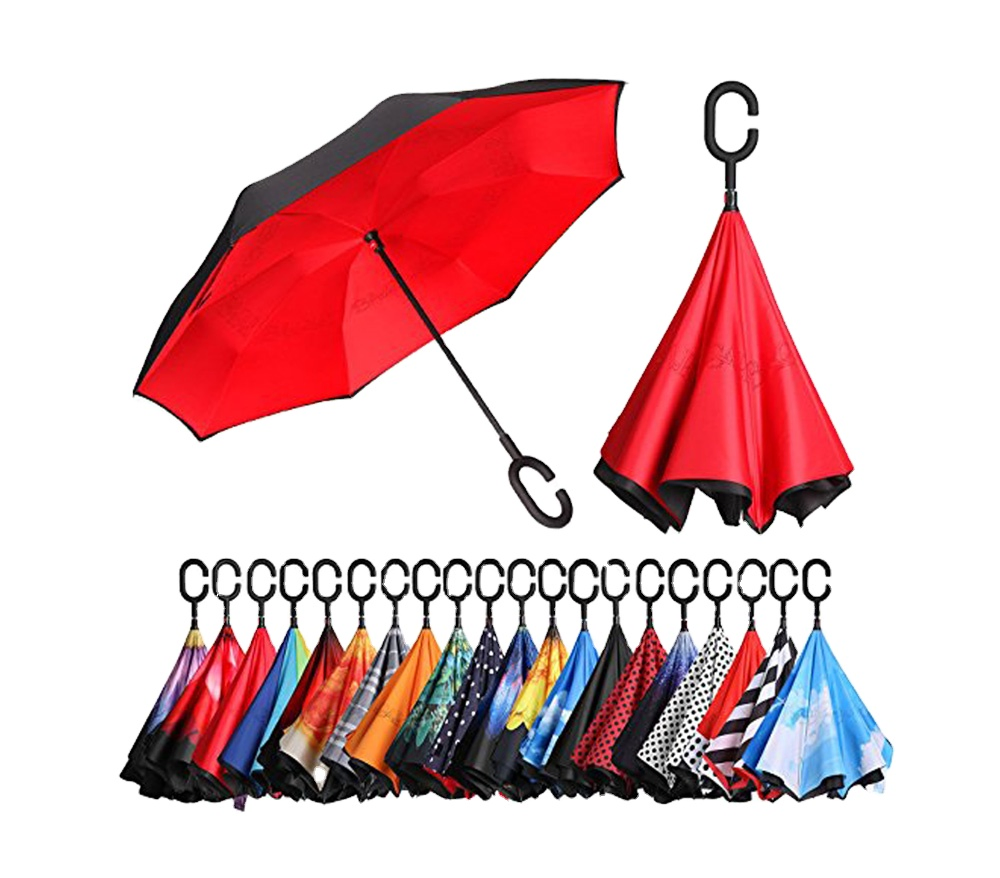 Custom Print Multi Color Leaves Double Layer Inverted Umbrella Reverse