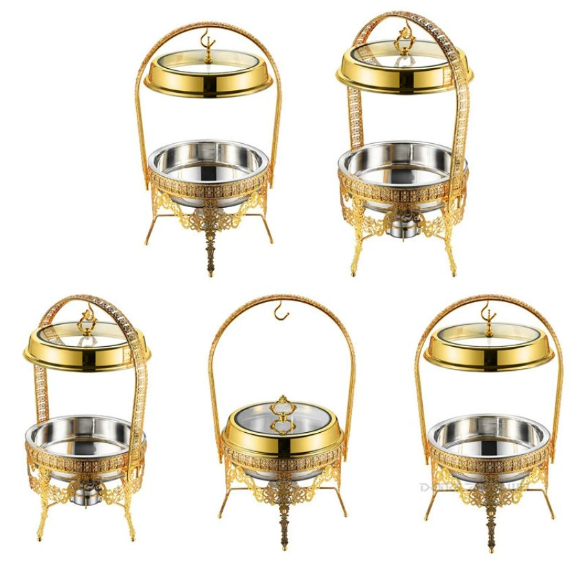 8L Stainless Steel Gold Hotel Restaurant Food Large Capacity Hot Pot Catering Buffet