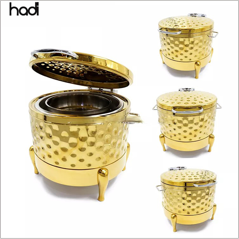 6L Arabic Wedding Party Food Warmers Buffet Chafing Dish Gold Colour Stainless Steel Hammered Buffet Stove Chafing Dish