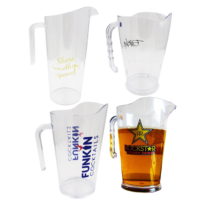 1000ml 1200ml 1800ml Plastic Beer Jug Pitcher Bar / Restaurant Beer Jug with Handle and Customized Printed Logo for Molson Canadian Lagunitas Miller