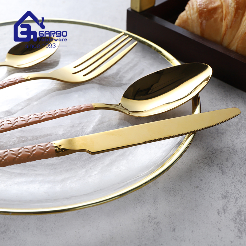 Golden Rose Dinner Knife Set Stainless Steel Table Knives Customized Cutlery Set Flatware Colored Stainless Steel Knives with Pink Handle