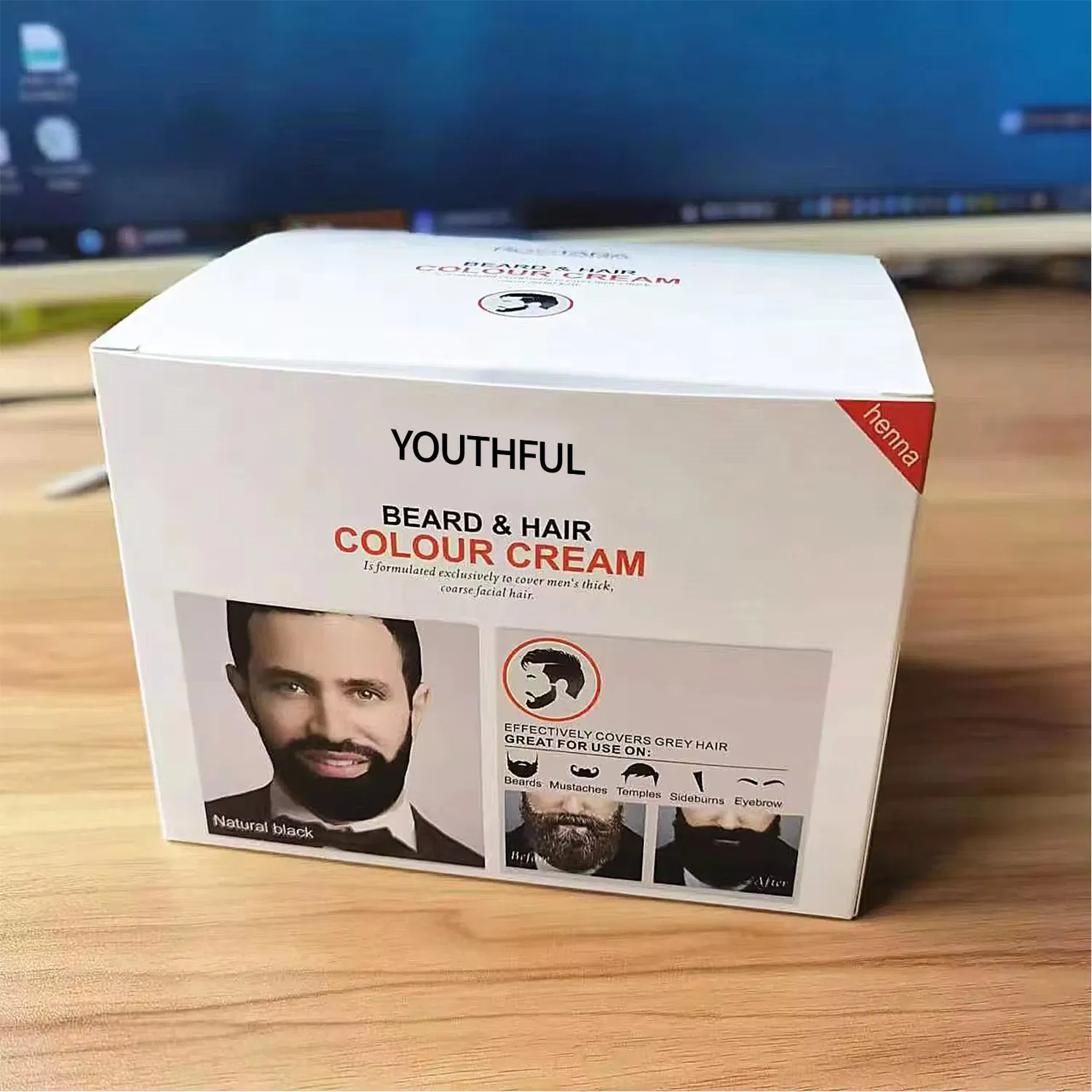 Mens Beard Coloring Cream 60ml Semi-Permanent Long-Lasting Black Brown