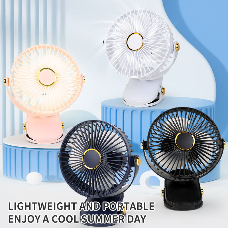 Портативный USB вентилятор с подсветкой, 3 скорости, на прищепке