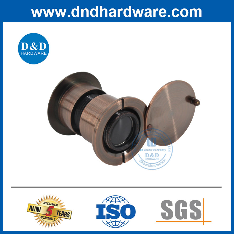 Glass Lens Red Antique Brass Type Door Peephole Viewer with Cover