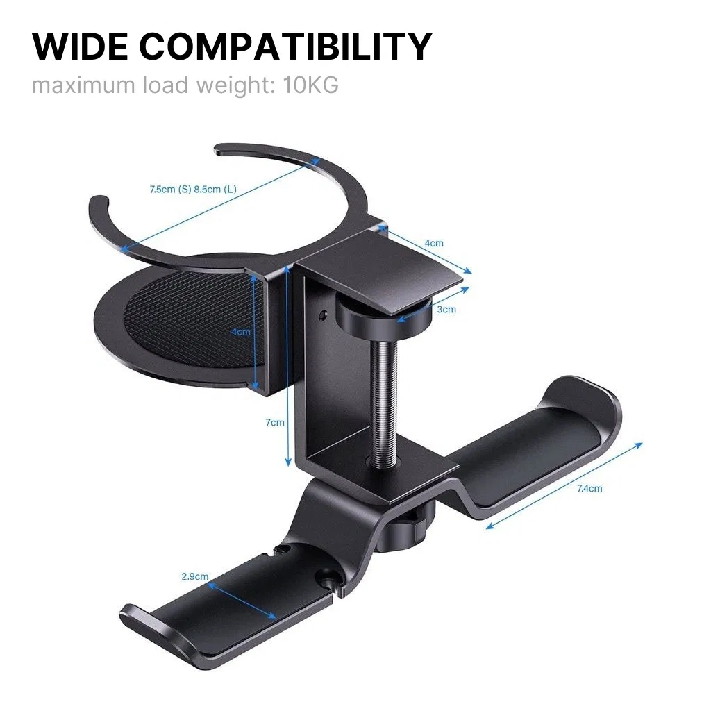 Two Headphone Holder Earphone Mount with Cup Holder Aluminum Alloy Quality