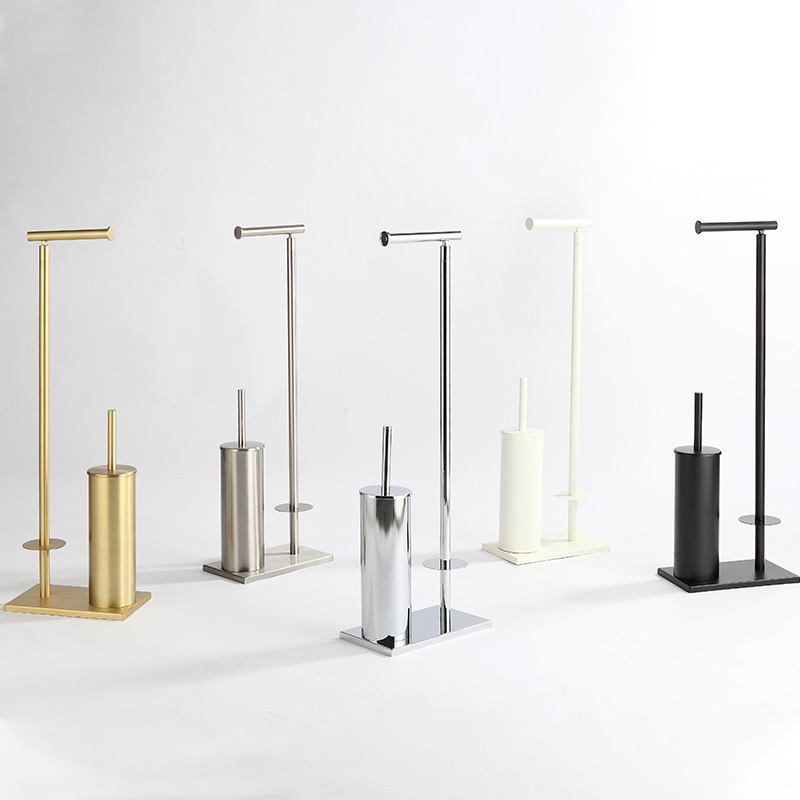 Floor-Standing Toilet Brush and Paper Roll Towel Holder Stainless Steel Tissue Holder