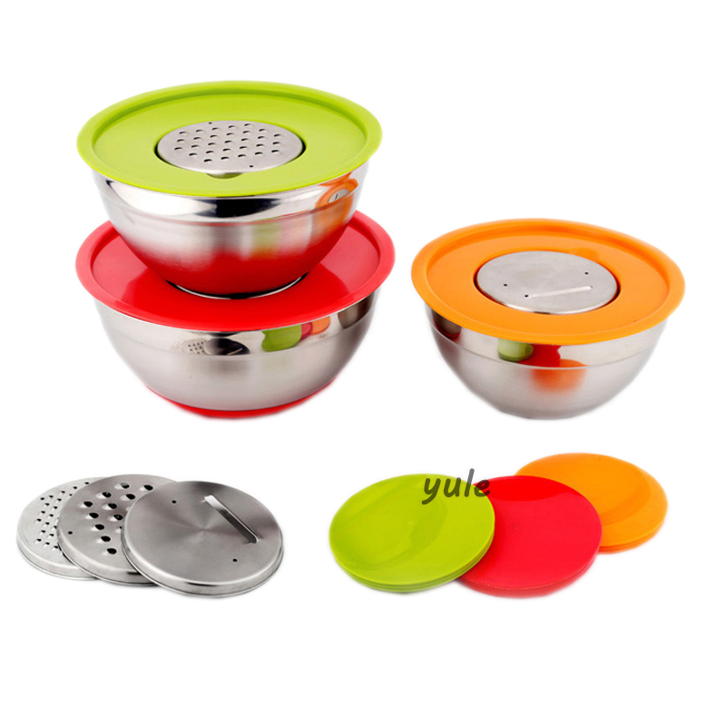 China Factory Mixing Bowls with Silicone Bottom Stainless Steel Salad Bowl Kitchenware