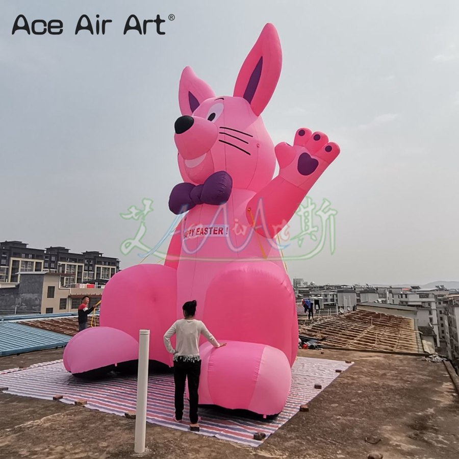 8mh Giant Pink Inflatable Easter Rabbit Bunny with Bow Tie for Easter Day Outdoor Yard Lawn Decor