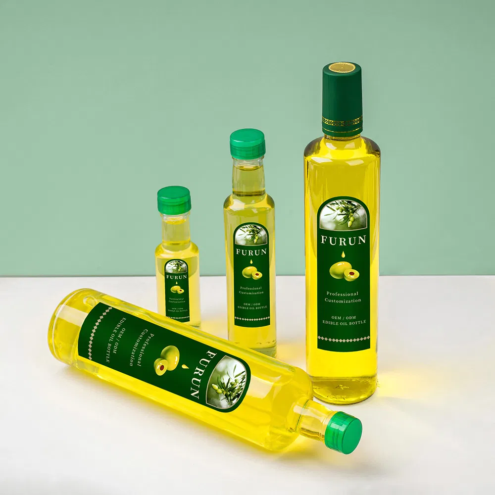 Custom Wholesale Cooking Vinegar Sauce Condiment Clear Round Empty Glass Olive Oil Bottles for Kitchen