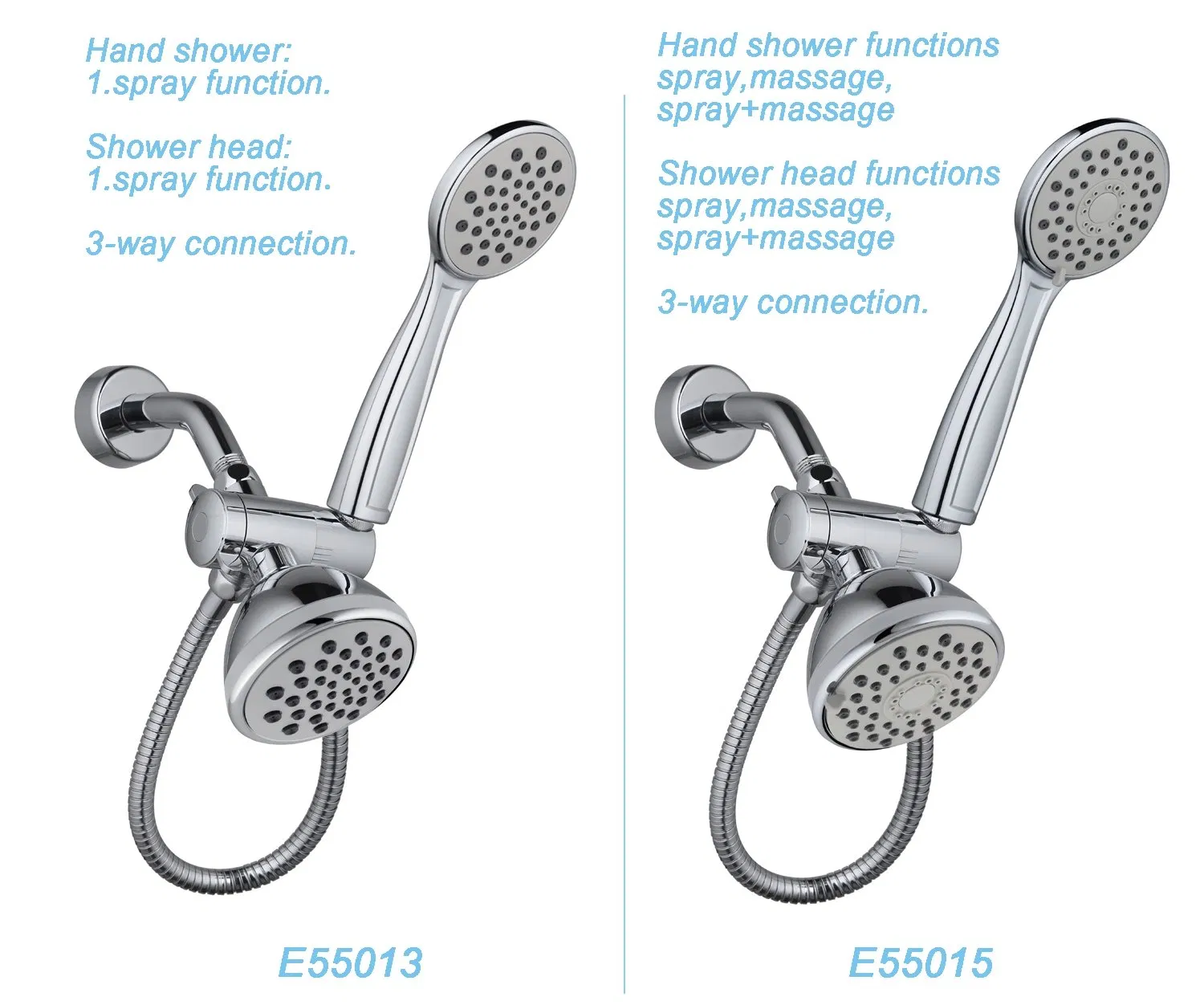 High-Pressure Shower Combo Shower Handsets E50015, with 3function Showers, Brass Shower Arm, Super Booster SPA Shower