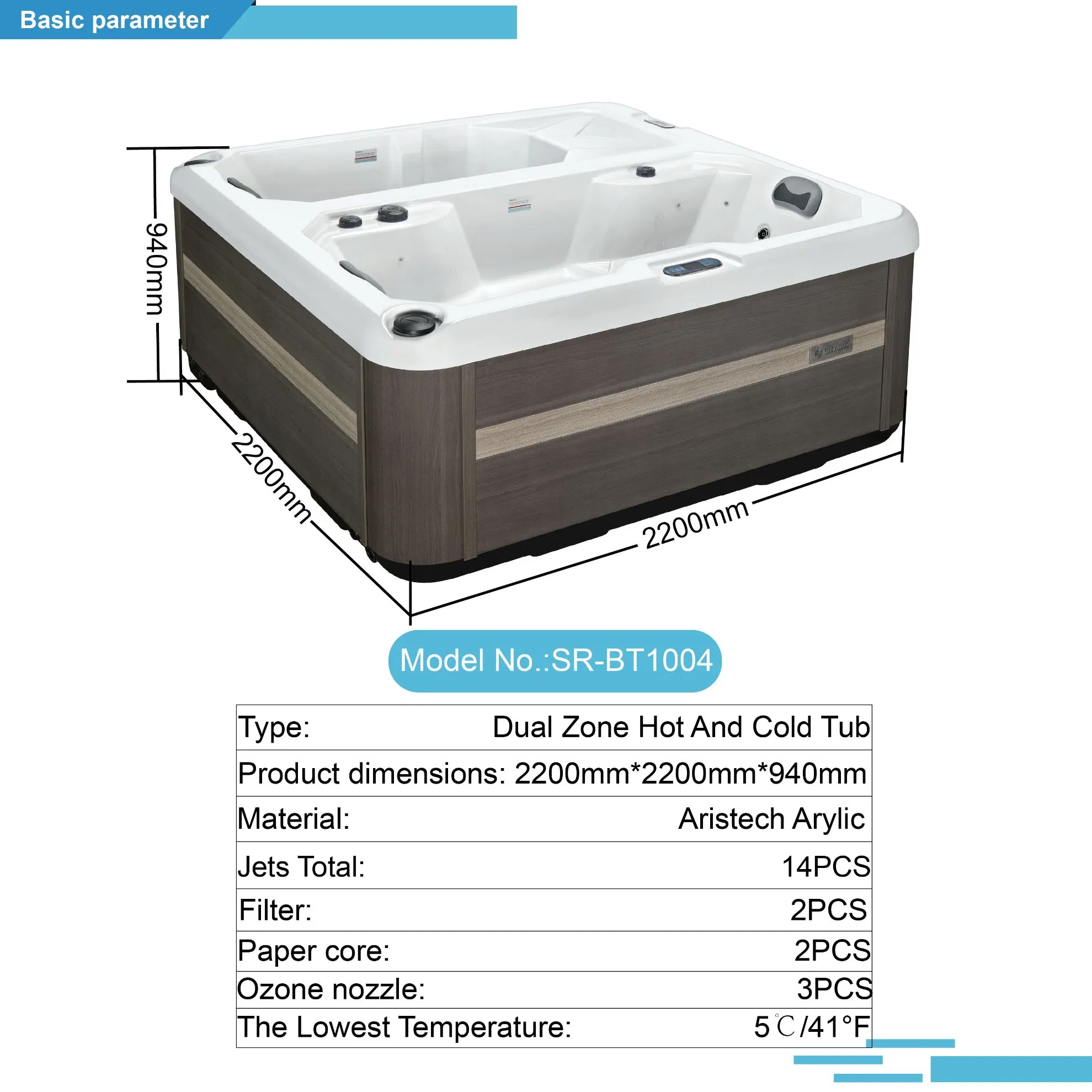 Sunrans Dual-Zone Hot and Cold Bath Tub Acrylic Ice Bath Recovery with Chiller UV and Heater