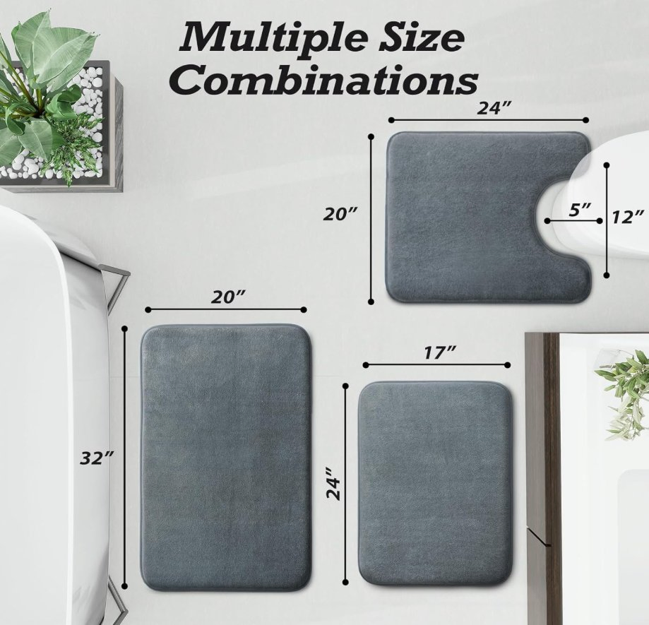 3PCS Non-Slip Quick Dry Ultra Soft Velvet Bath Mat Bathroom Rugs Sets