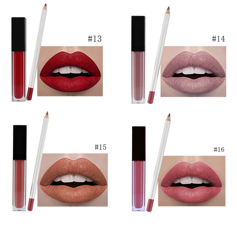 High Quality Set De Labiales Matte Waterproof Liquid Lip Gloss and Lipliner Set