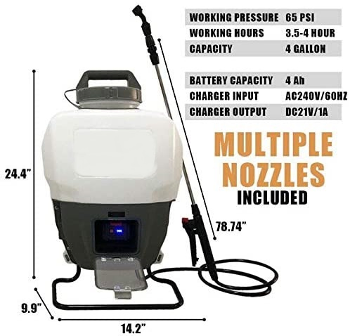 21V 4 Gallon Battery Powered Backpack Sprayer Portable Cordless Electric Lawn