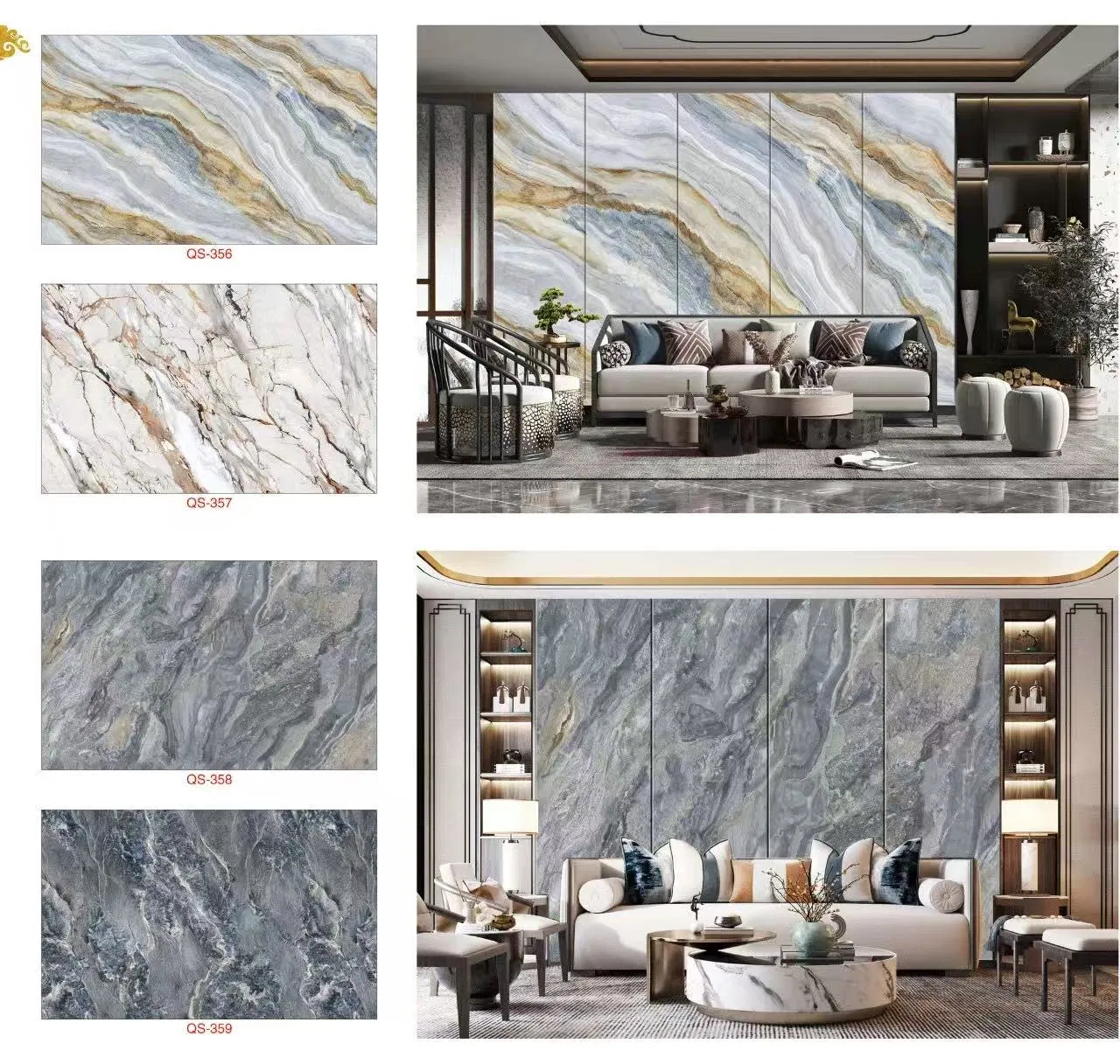 Fiber Cement Marble Grain Interior Wall Decoration Panel with Class a Fire-Resistance