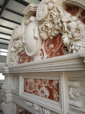 Home Decoration Customized White Marble Fireplace Mantel with Carvings