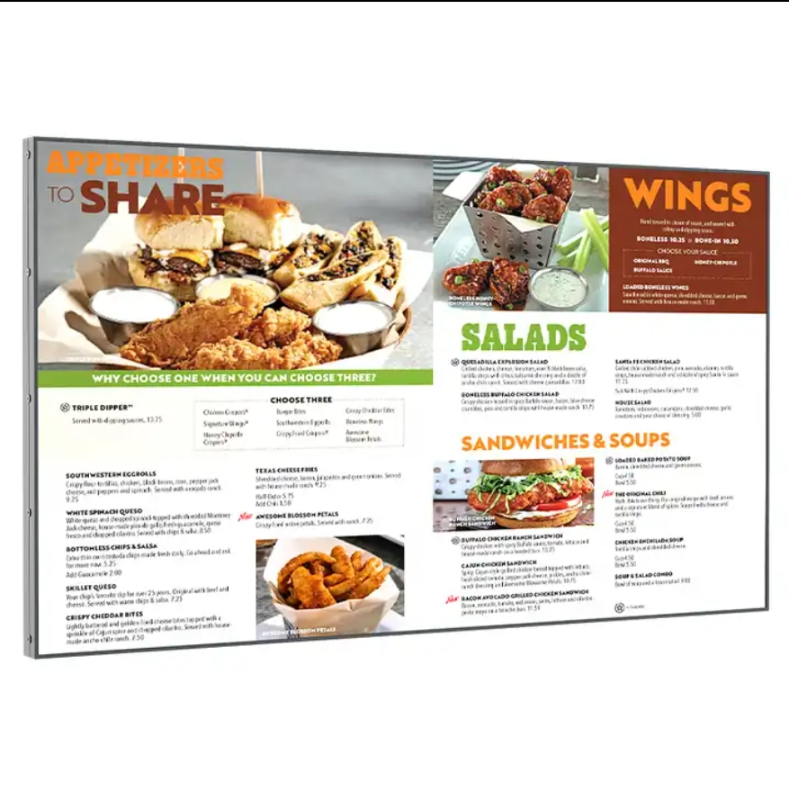 Рекламный экран для фастфуда с меню