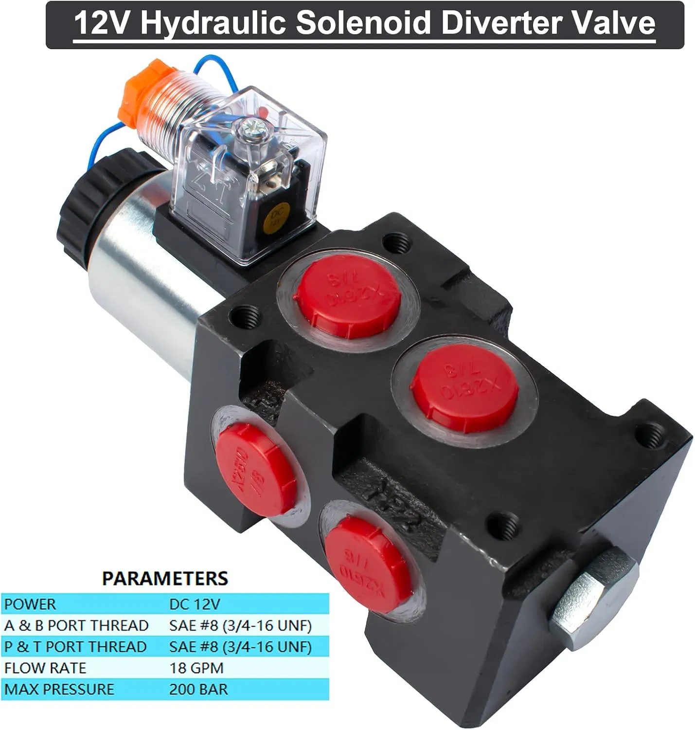 Blince Hydraulic Solenoid Diverter Valve, 13gpm DC12V Hydraulic Solenoid Selector, Max Pressure 200 Bar