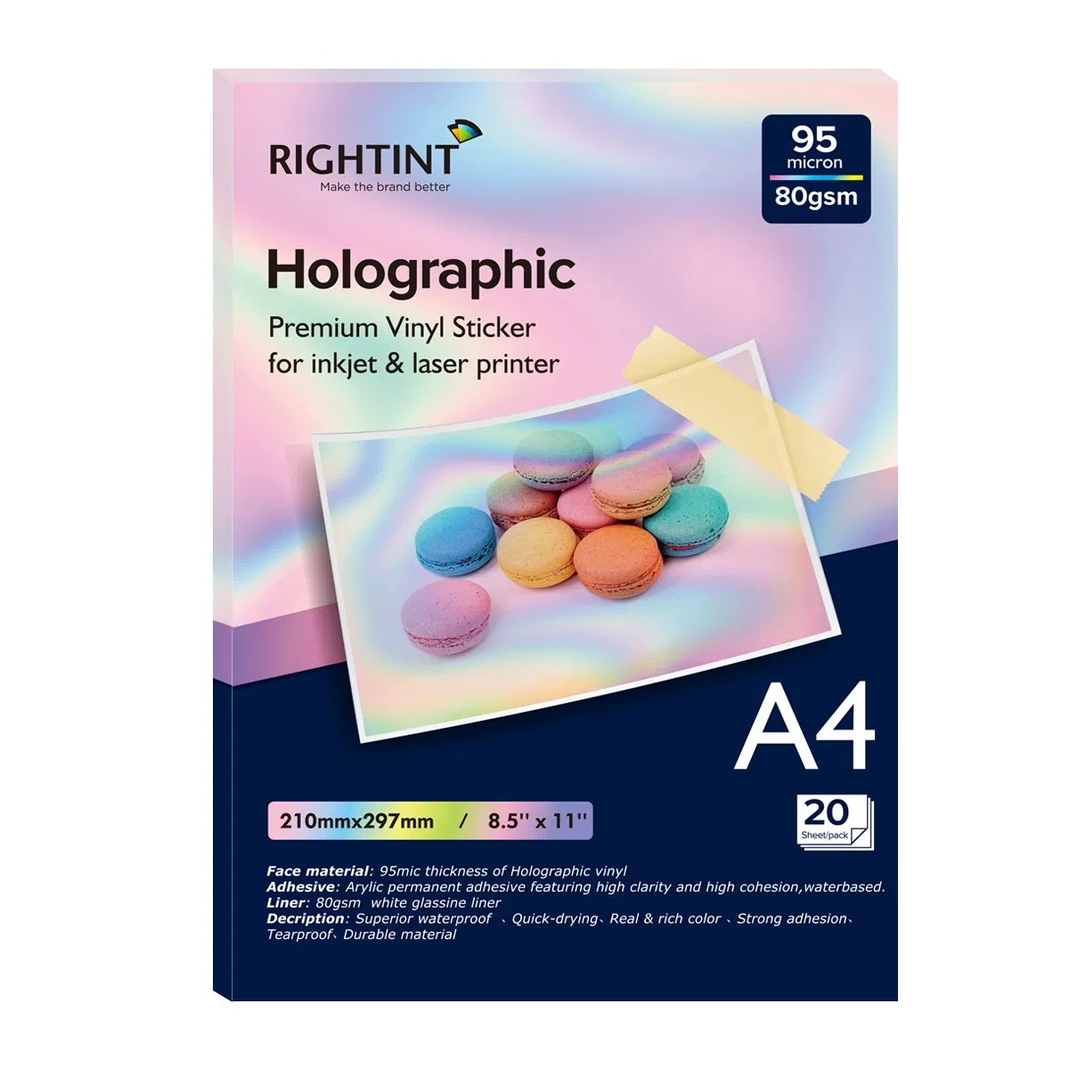 Aluminum Foil Glassine Rightint Carton A4 Size Holographic Sticker Paper