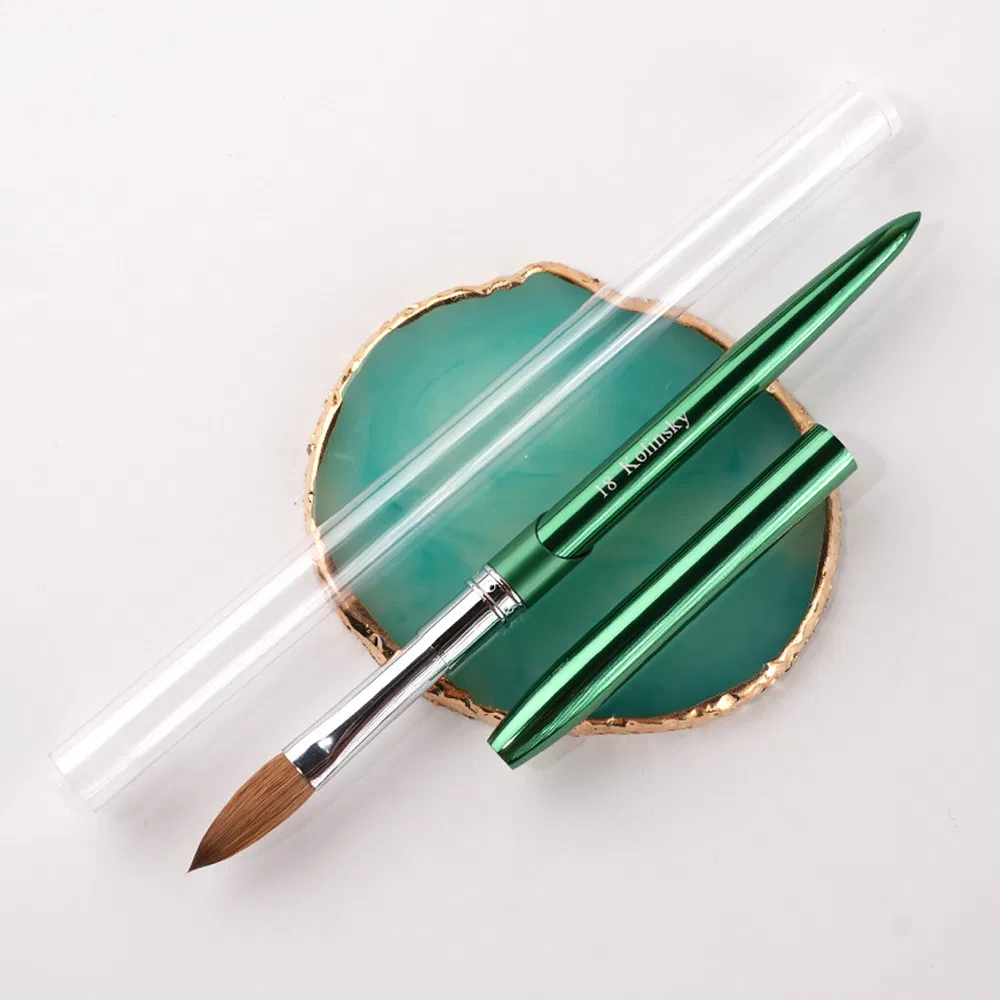 Acrylic Green Metal Handle Kolinsky Hair Nail Care Manicure Tool Cleaner Professional Nails Art Brush
