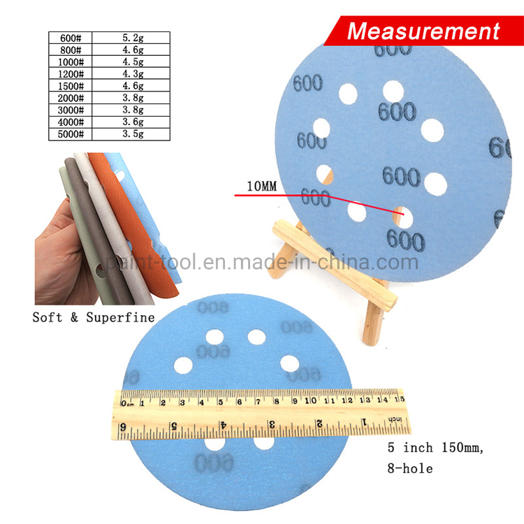 5 Inch 8-Hole Superfine Film Sanding Disc Soft Waterproof Sandpaper 600 to 5000 Grits for Wet/Dry Automotive Paint Sanding