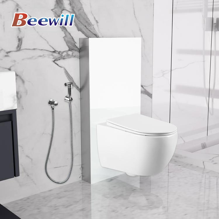 Bathroom White Glass Cistern Air-Controlled Water Tank Wall Mounted Toilet