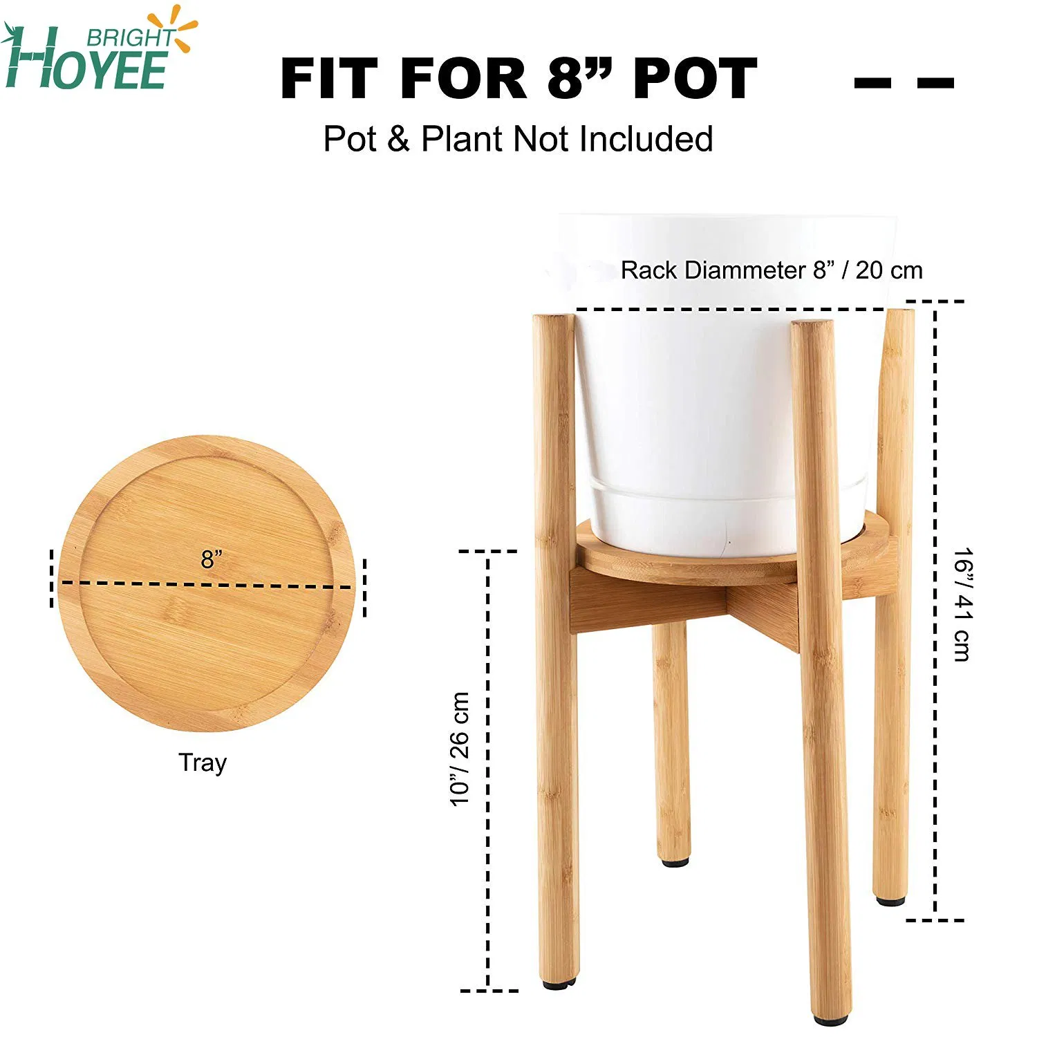 Banmboo Plant Stand MID Century Flower Pot Holder Indoor Modern Bamboo Stand Fits 7" Pot -Saucer Tray