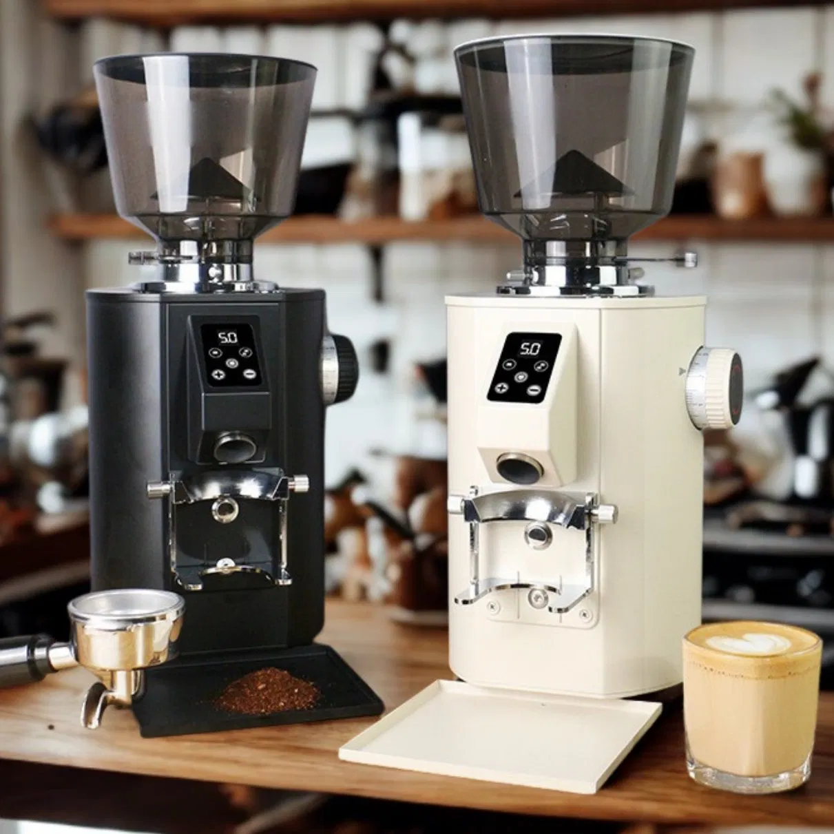 Commercial Coffee Grinder 64mm Flat Burr 1000g Bean Hopper Time Quantification Espresso Coffee Grinding Machine