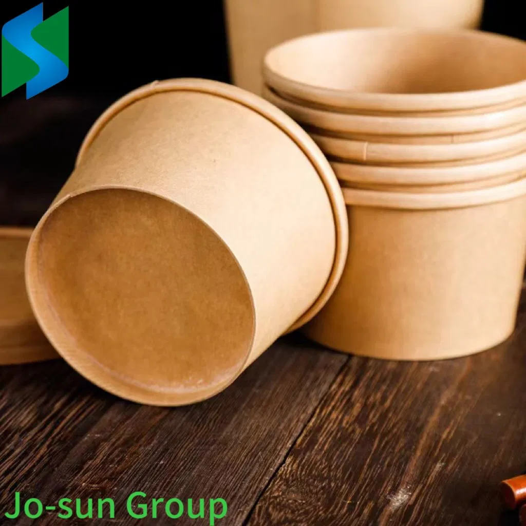 Jo-Sun Disposable Kraft Paper Soup Cup with Paper Lid Lunch Packing Takeout Food Packaging Bucket