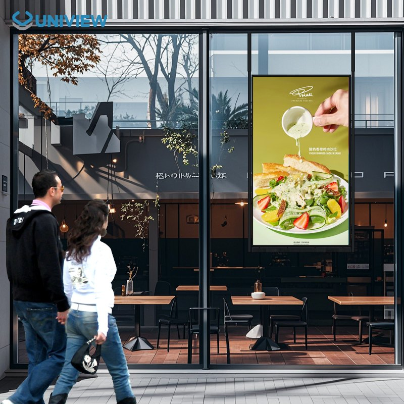 Двусторонний 75-дюймовый рекламный экран Uniview для витрин