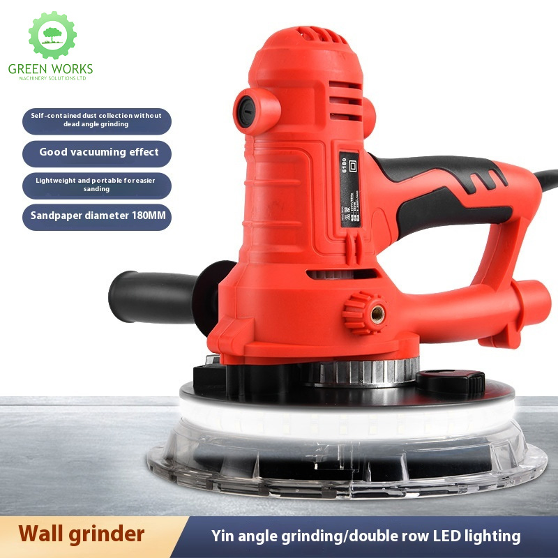 7-Inch Handheld Wall Grinder with LED, Dust-Free Sanding Polishing Machine for Putty and Drywall