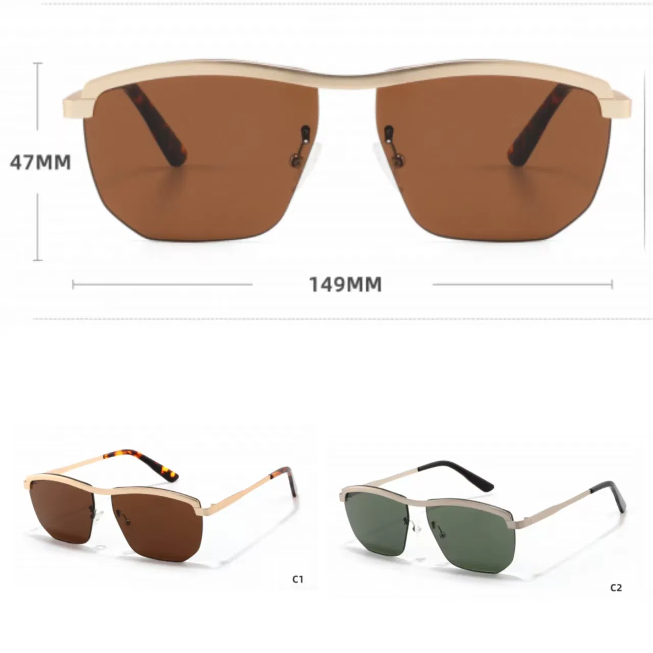 High Quality Custom Logo Half-Frame Designer Sunglasses Metal Cheetah Sunglasses