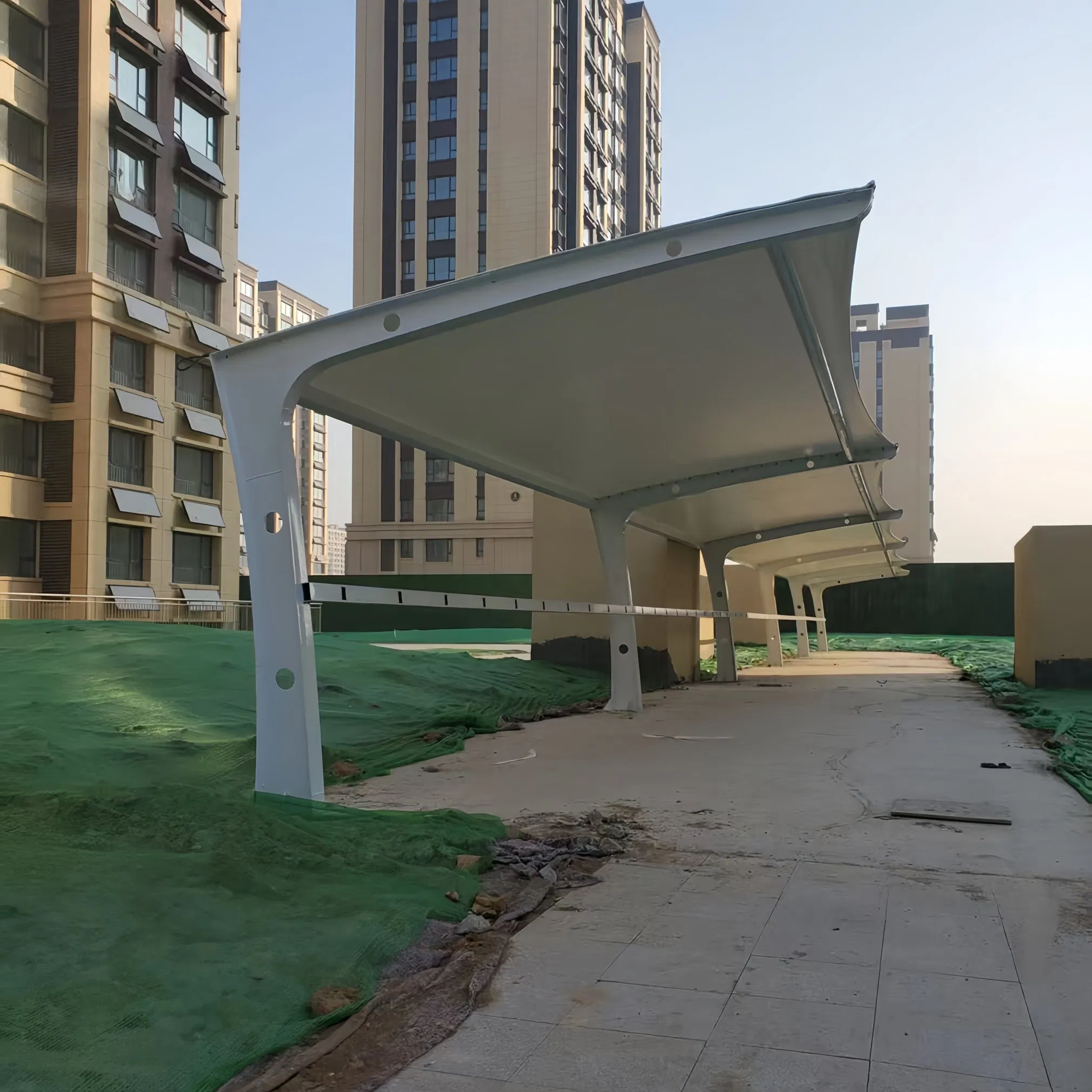 Complete System Including Gutters and LED Lights for a Fully Functional Parking Shade Carport