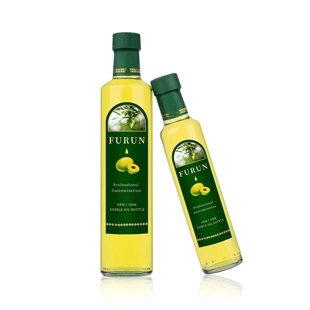 Custom Wholesale Cooking Vinegar Sauce Condiment Clear Round Empty Glass Olive Oil Bottles for Kitchen