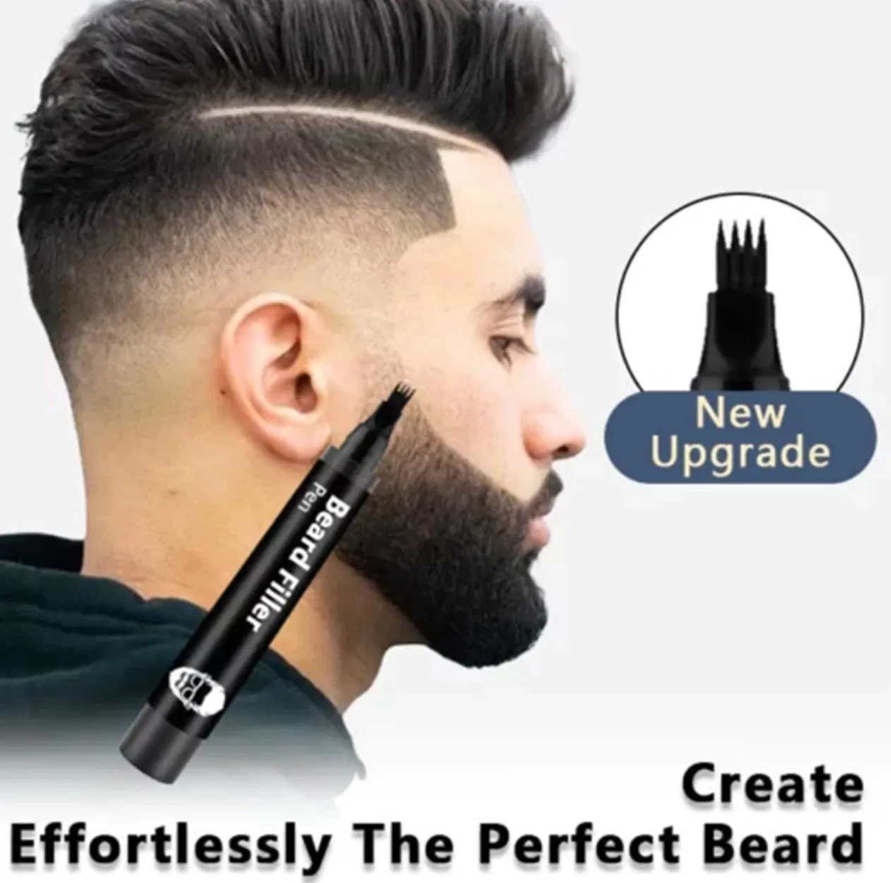 Natural Black Beard Pencil Filler for Men Filling Powder Dark Brown Black Beard and Eyebrow Filler Pen Kits