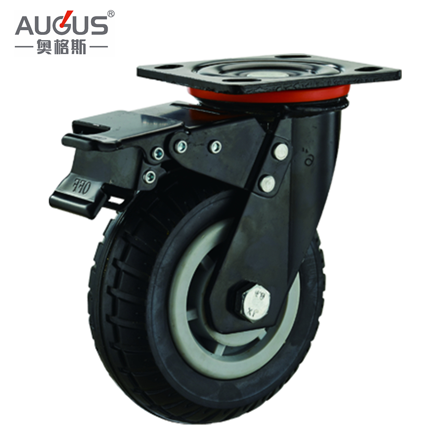 Heavy Duty Rigid/Swivel/Brake Plate Caster Wheel with Black Elastic Rubber
