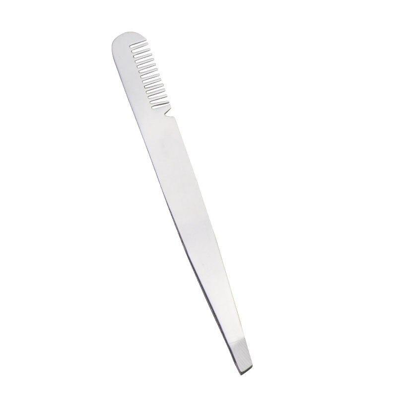 Stainless Steel Clip Eyebrow Pliers Pluck Hair Beard Tweezers Eyebrow Beauty Tools Oblique Eyebrow Tweezers with Comb