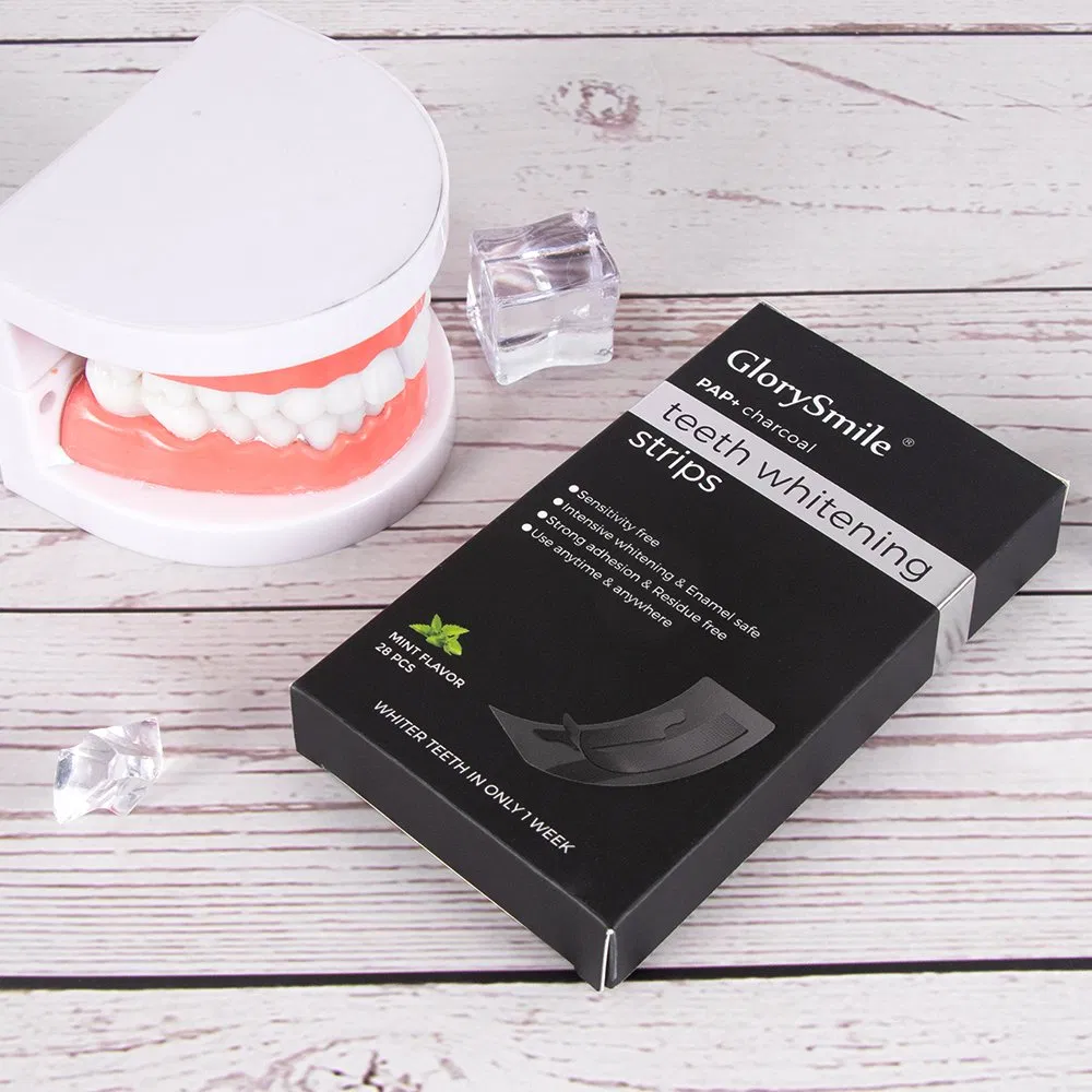 Cpsr Approved Pap Charcoal Teeth Whitening Strip 28 PCS Upper and Lower Strip Effective Teeth Whitening OEM Packing